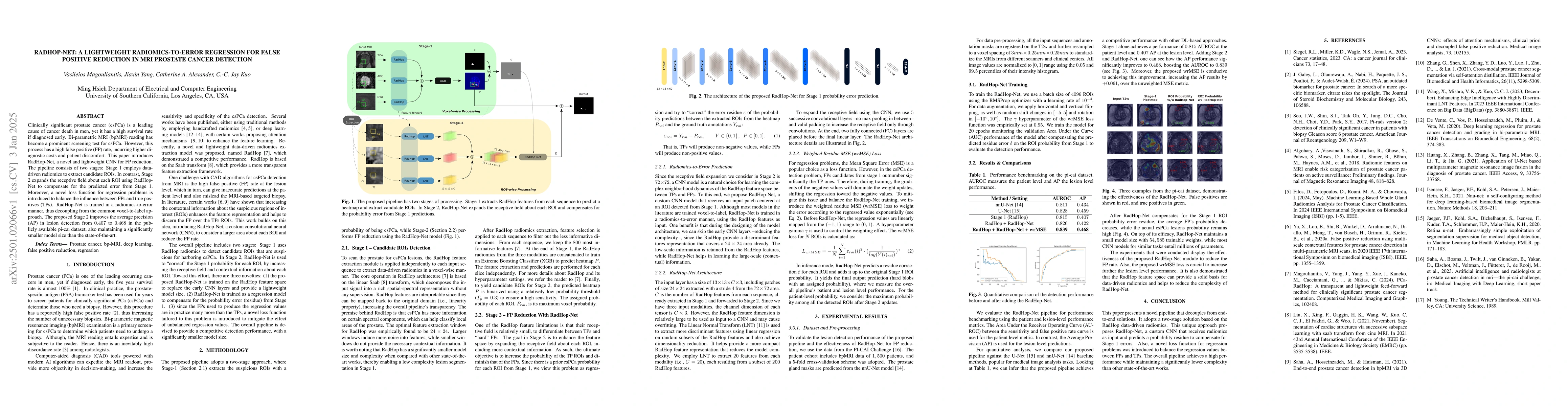 Thumbnail for RadHop-Net: A Lightweight Radiomics-to-Error Regression for False
  Positive Reduction In MRI Prostate Cancer Detection