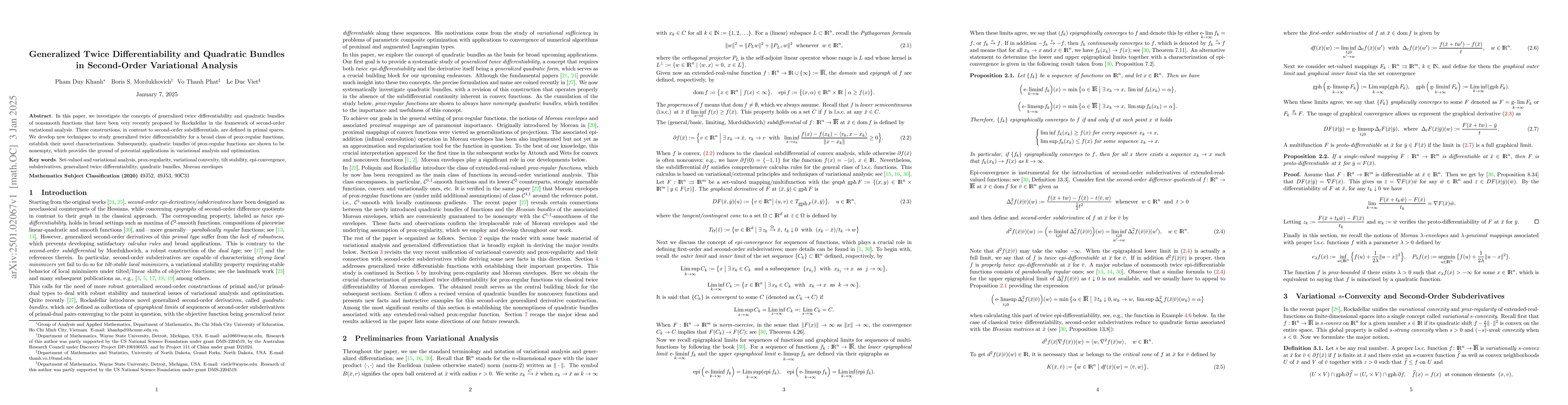 Thumbnail for Generalized Twice Differentiability and Quadratic Bundles in
  Second-Order Variational Analysis