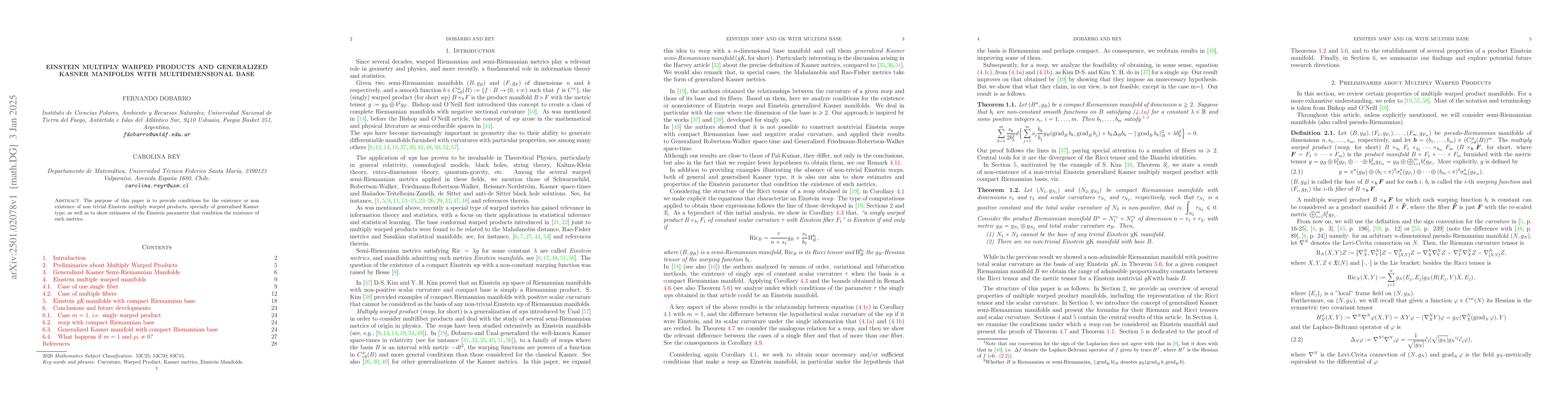 Thumbnail for Einstein multiply warped products and generalized Kasner manifolds with
  multidimensional base