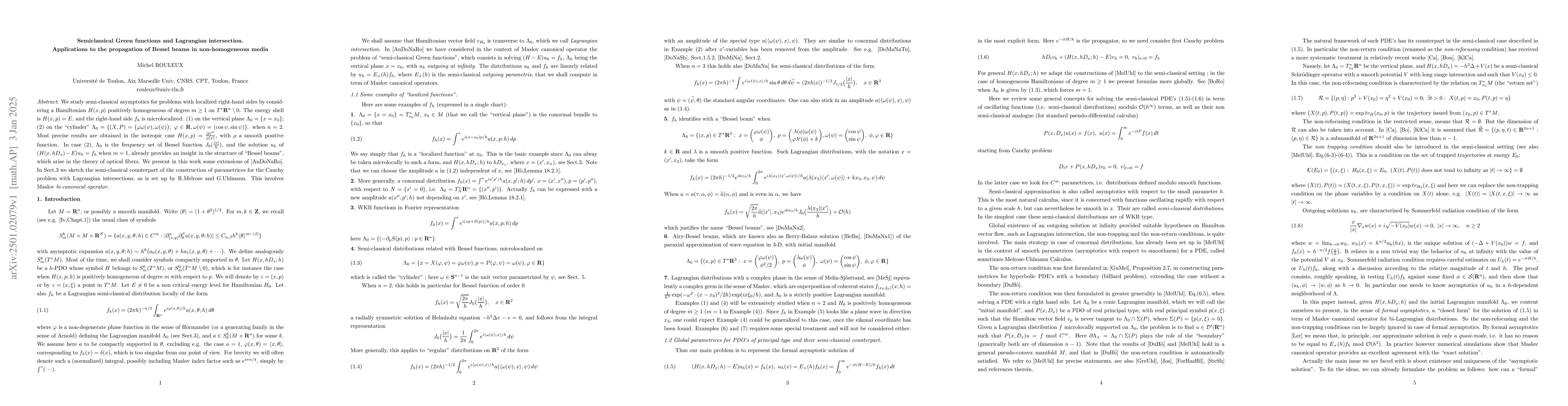 Thumbnail for Semiclassical Green functions and Lagrangian intersection. Applications
  to the propagation of Bessel beams in non-homogeneous media