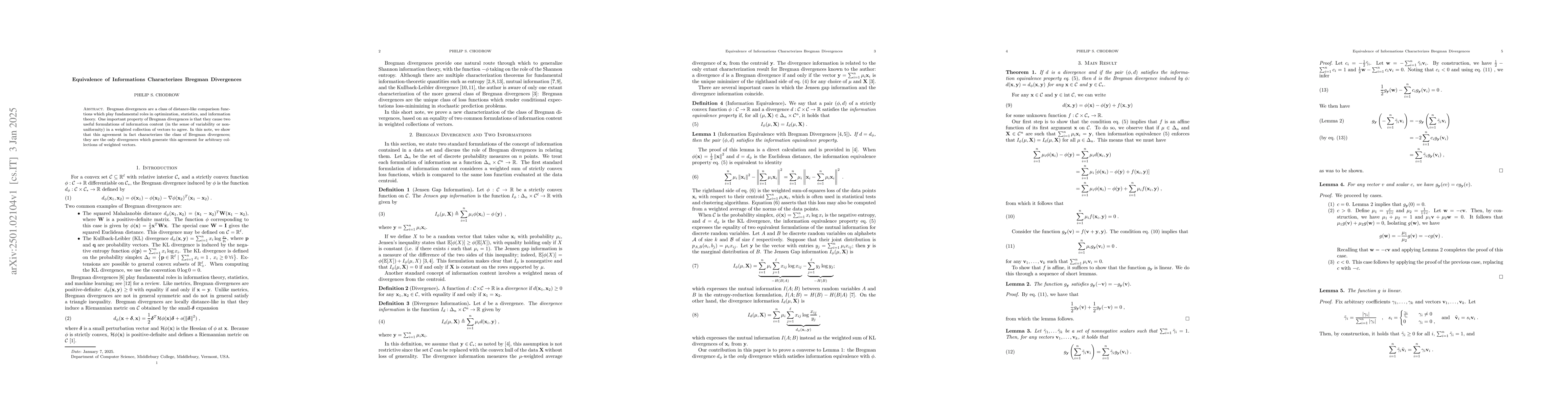Thumbnail for Equivalence of Informations Characterizes Bregman Divergences