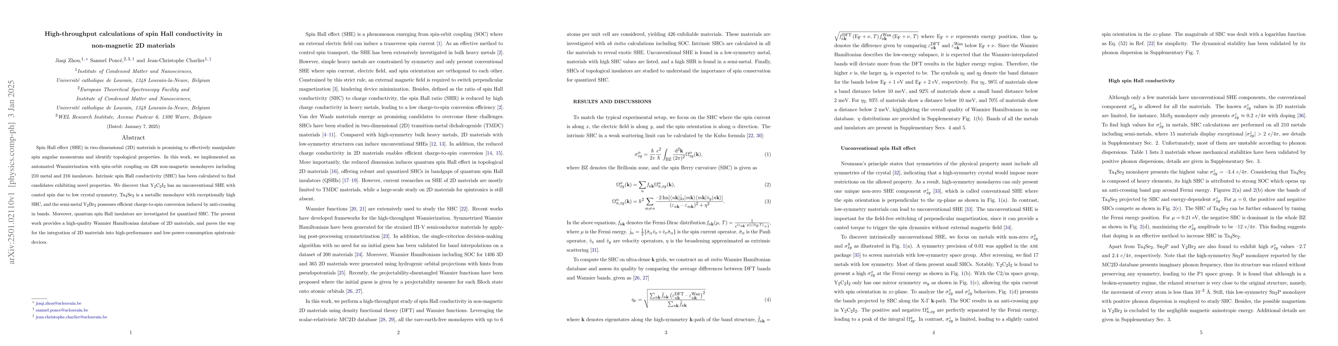 Thumbnail for High-throughput calculations of spin Hall conductivity in non-magnetic
  2D materials