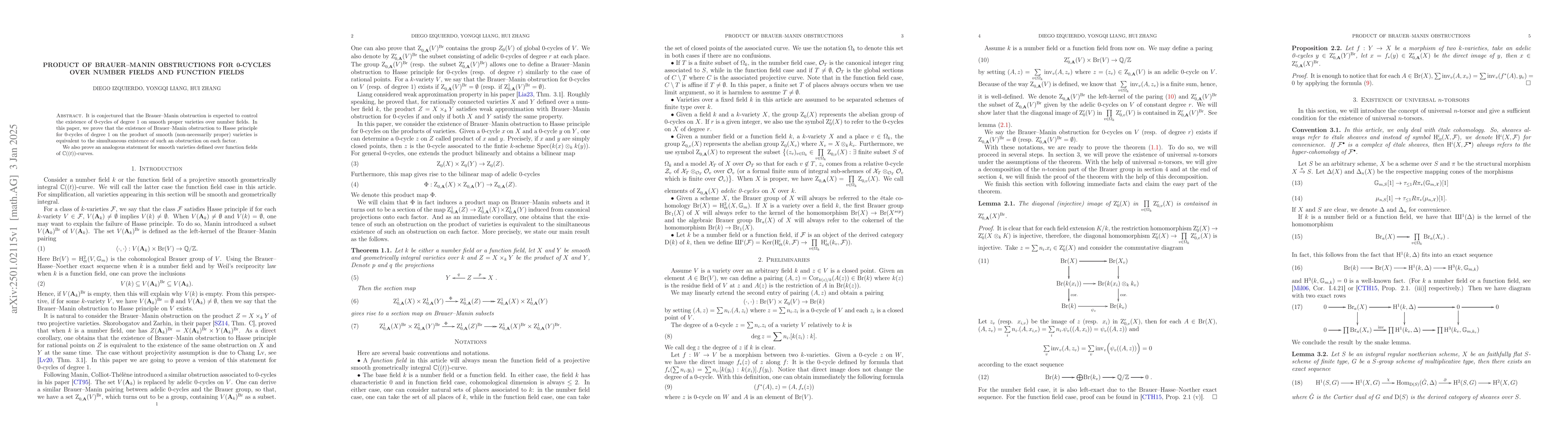 Thumbnail for Product of Brauer--Manin obstruction for 0-cycles over number fields and
  function fields