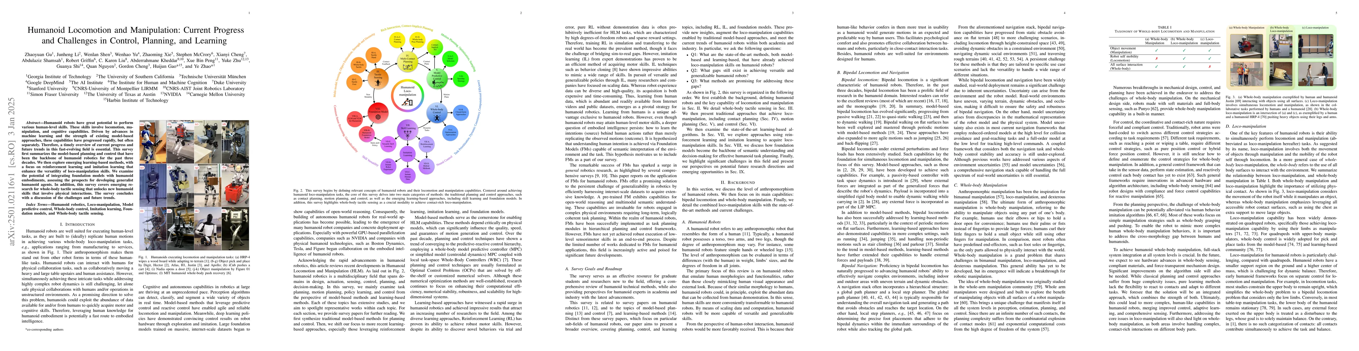 Thumbnail for Humanoid Locomotion and Manipulation: Current Progress and Challenges in
  Control, Planning, and Learning