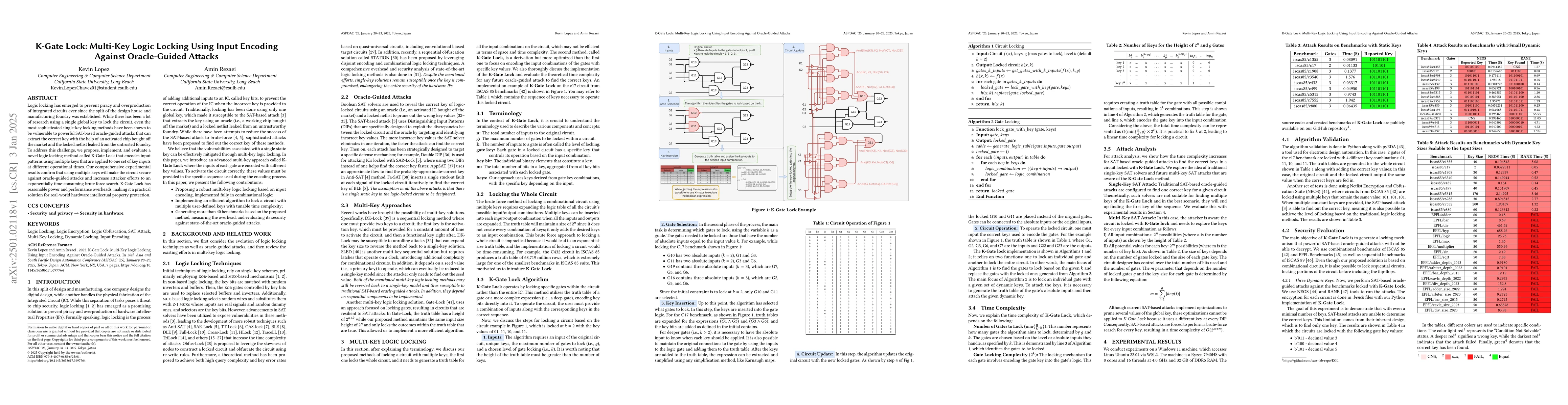 Thumbnail for K-Gate Lock: Multi-Key Logic Locking Using Input Encoding Against
  Oracle-Guided Attacks