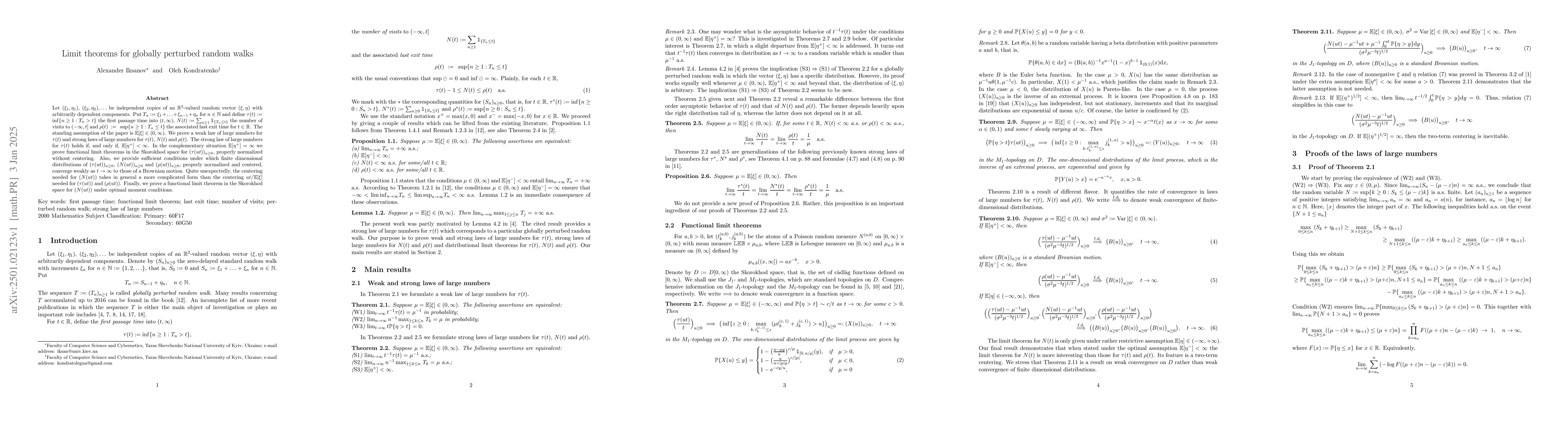 Thumbnail for Limit theorems for globally perturbed random walks