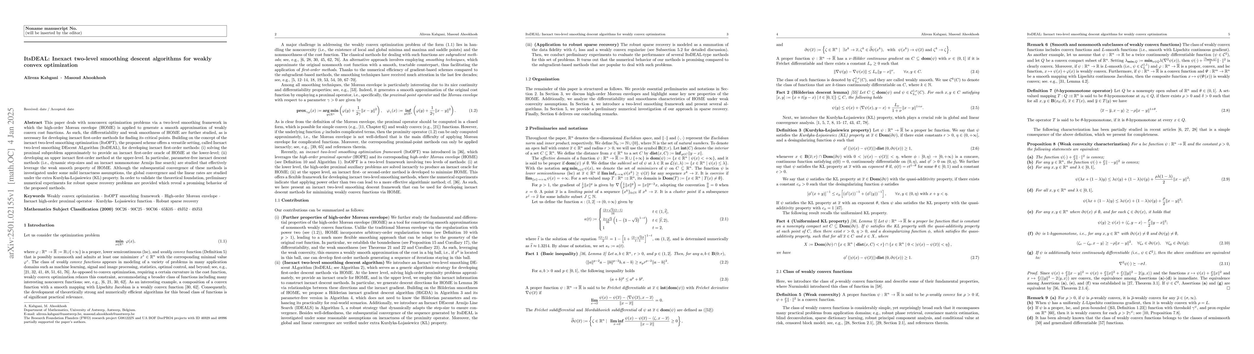 Thumbnail for ItsDEAL: Inexact two-level smoothing descent algorithms for weakly
  convex optimization
