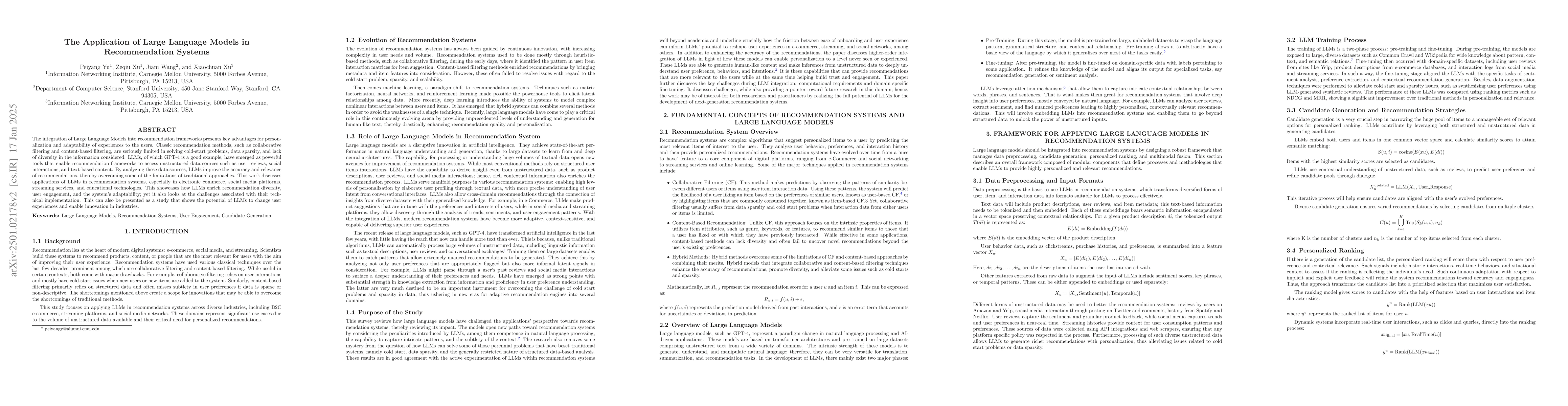 Thumbnail for The Application of Large Language Models in Recommendation Systems