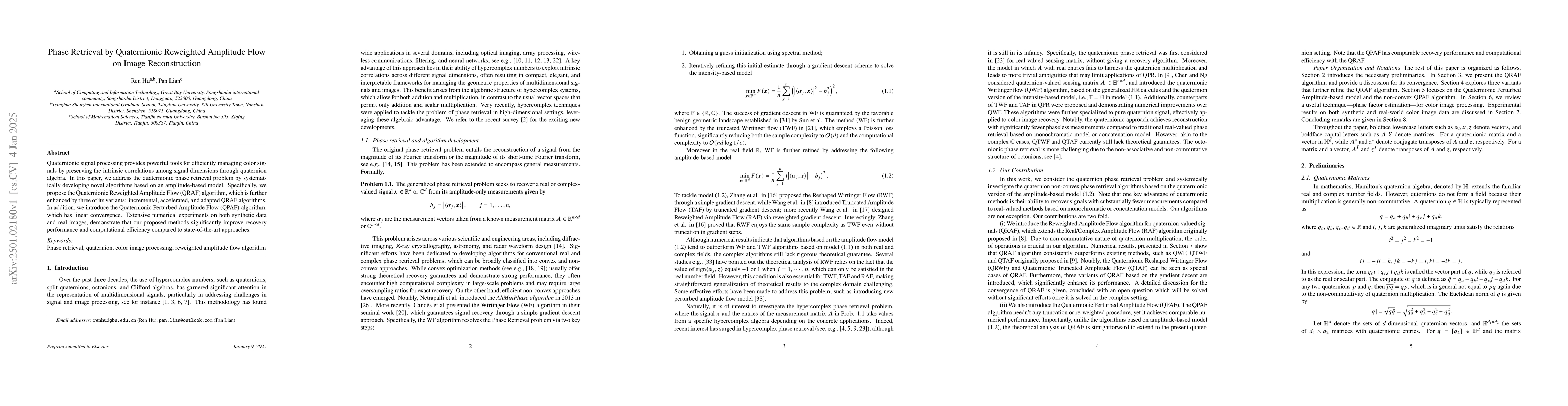 Thumbnail for Phase Retrieval by Quaternionic Reweighted Amplitude Flow on Image
  Reconstruction