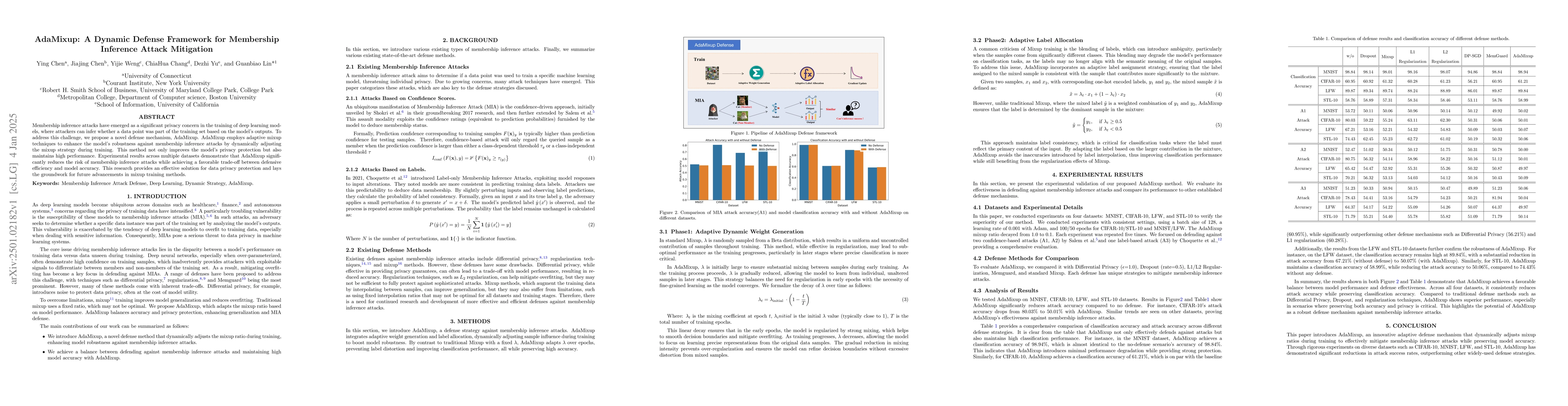 Thumbnail for AdaMixup: A Dynamic Defense Framework for Membership Inference Attack
  Mitigation