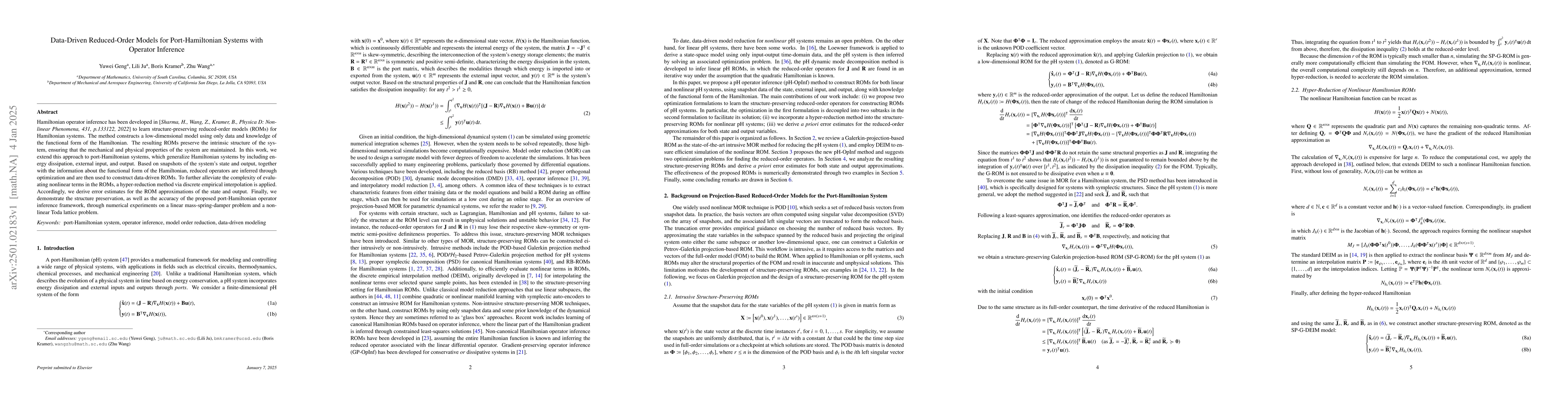 Thumbnail for Data-Driven Reduced-Order Models for Port-Hamiltonian Systems with
  Operator Inference
