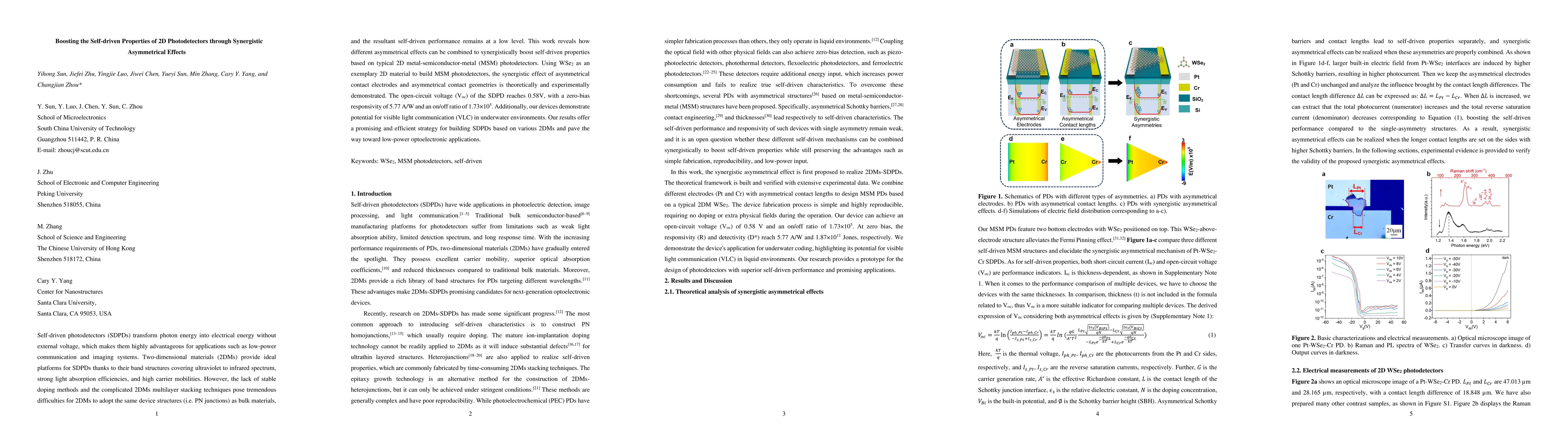 Thumbnail for Boosting the Self-driven Properties of 2D Photodetectors through
  Synergistic Asymmetrical Effects