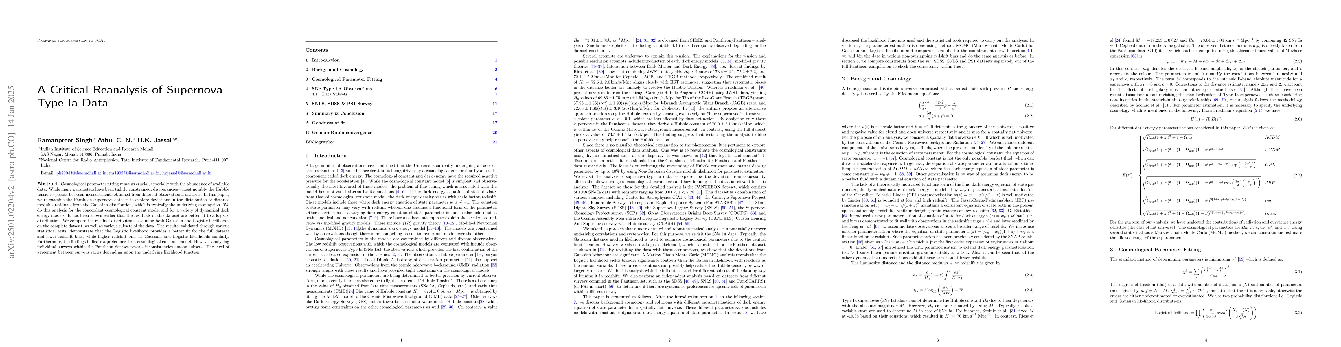 Thumbnail for A Critical Reanalysis of Supernova Type Ia Data
