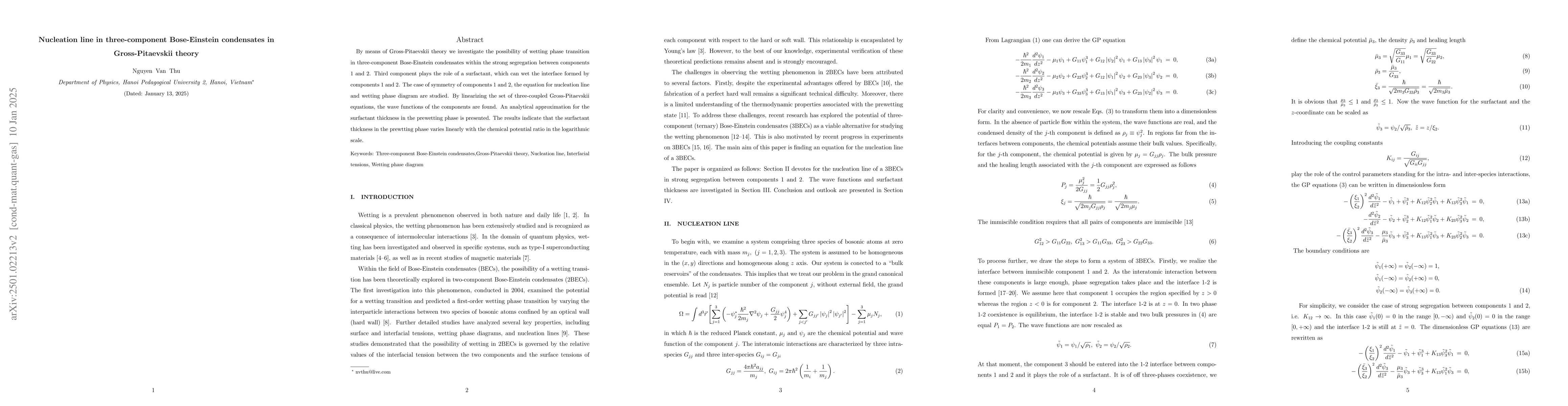 Thumbnail for Nucleation line in three-component Bose-Einstein condensates in
  Gross-Pitaevskii theory