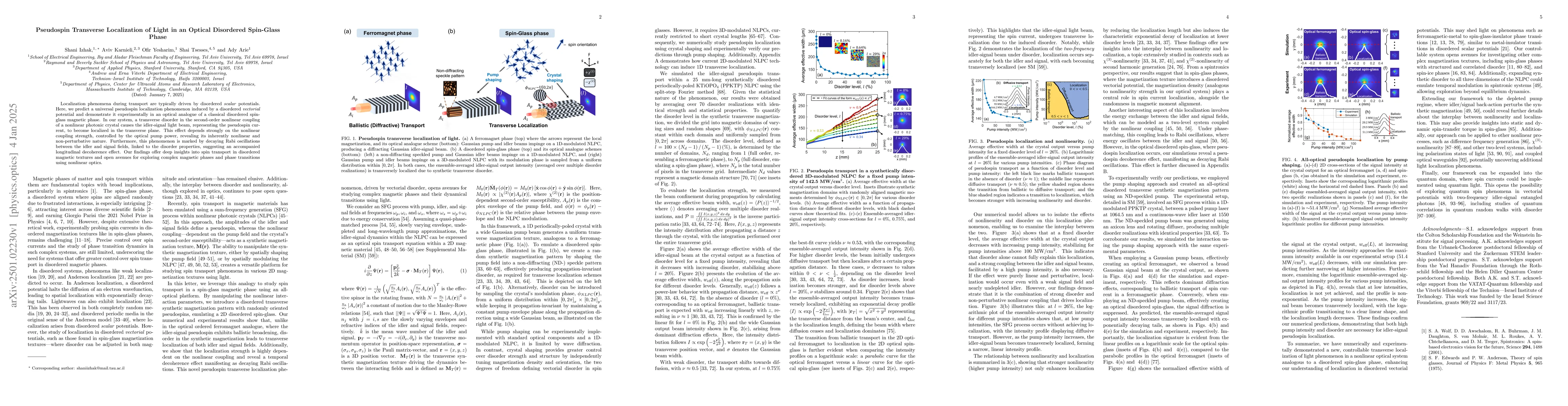 Thumbnail for Pseudospin Transverse Localization of Light in an Optical Disordered
  Spin-Glass Phase