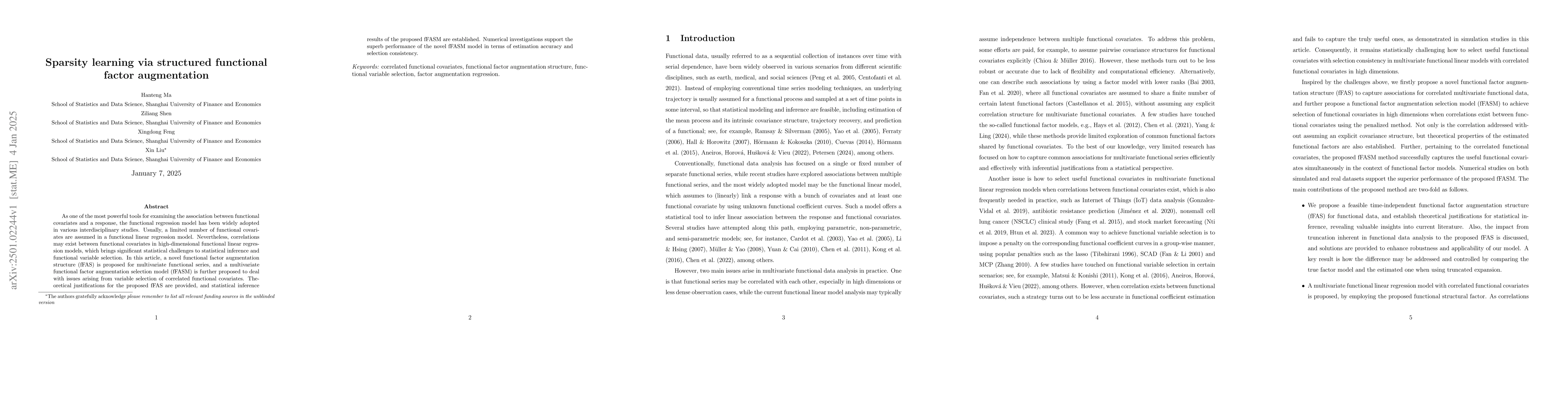 Thumbnail for Sparsity learning via structured functional factor augmentation