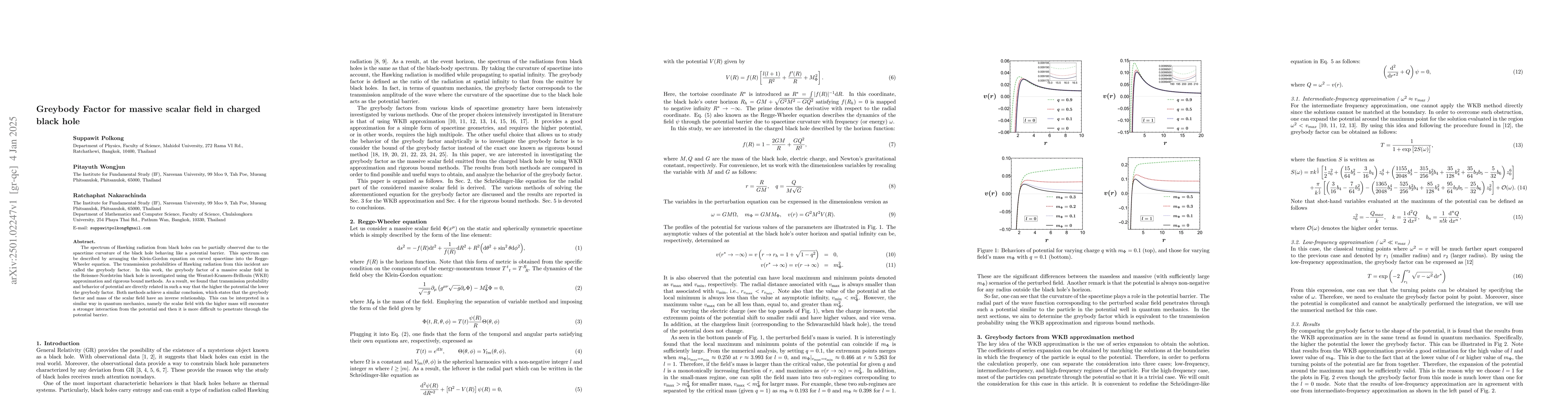 Thumbnail for Greybody Factor for massive scalar field in charged black hole