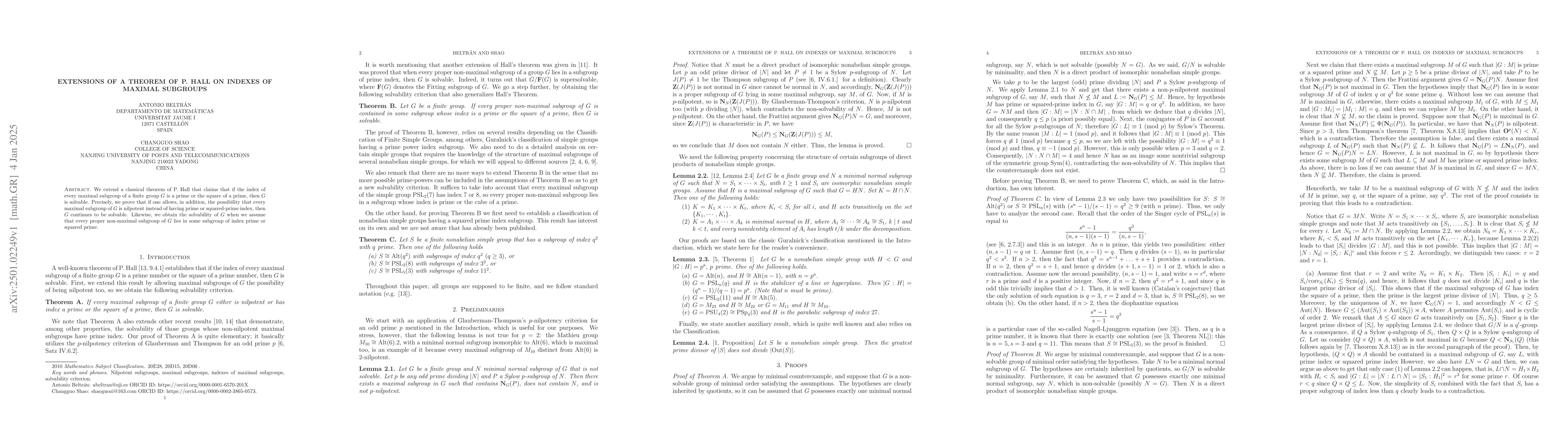Thumbnail for Extensions of a theorem of P. Hall on indexes of maximal subgroups