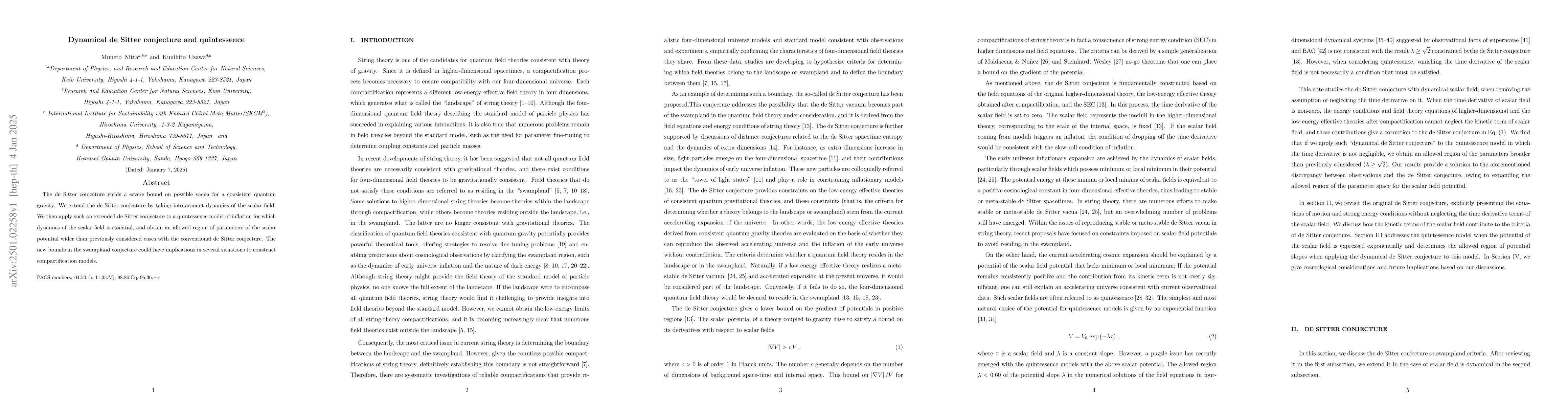 Thumbnail for Dynamical de Sitter conjecture and quintessence