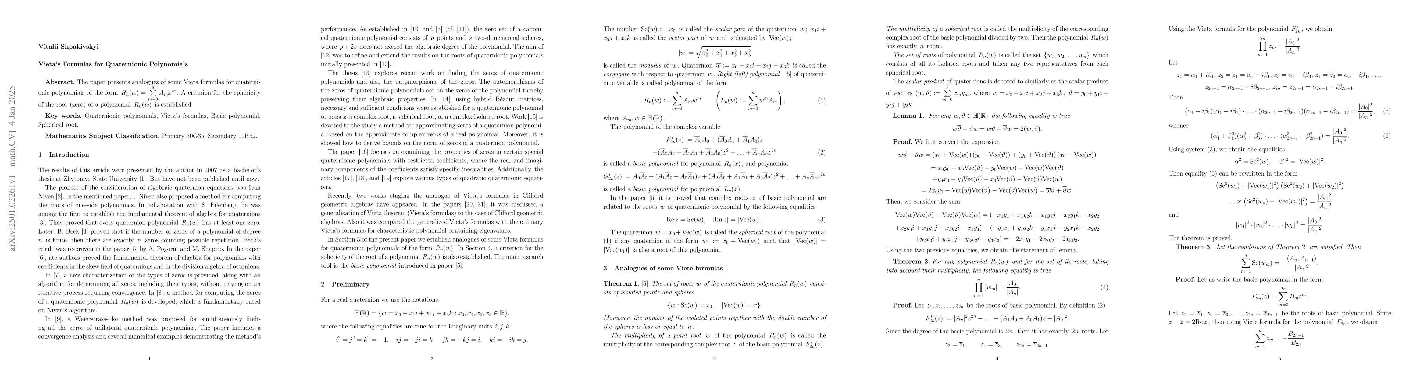 Thumbnail for Vieta's Formulas for Quaternionic Polynomials