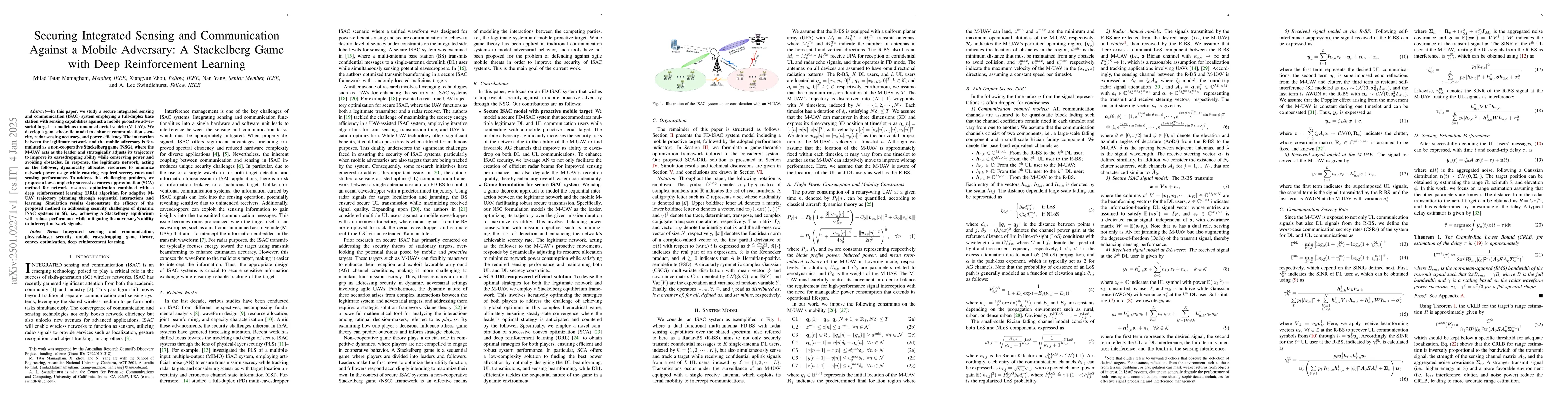 Thumbnail for Securing Integrated Sensing and Communication Against a Mobile
  Adversary: A Stackelberg Game with Deep Reinforcement Learning