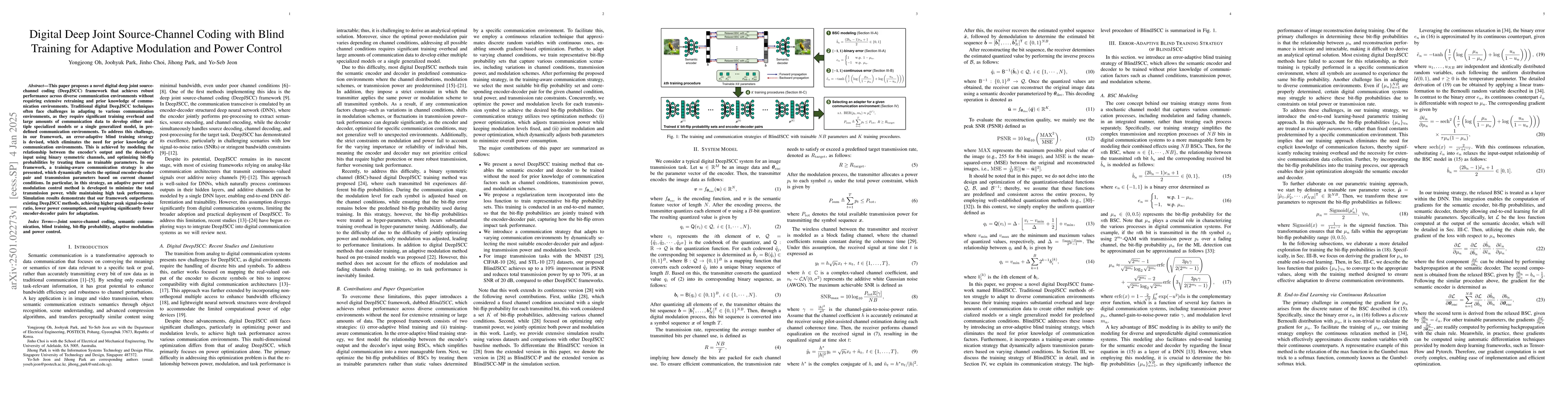 Thumbnail for Digital Deep Joint Source-Channel Coding with Blind Training for
  Adaptive Modulation and Power Control