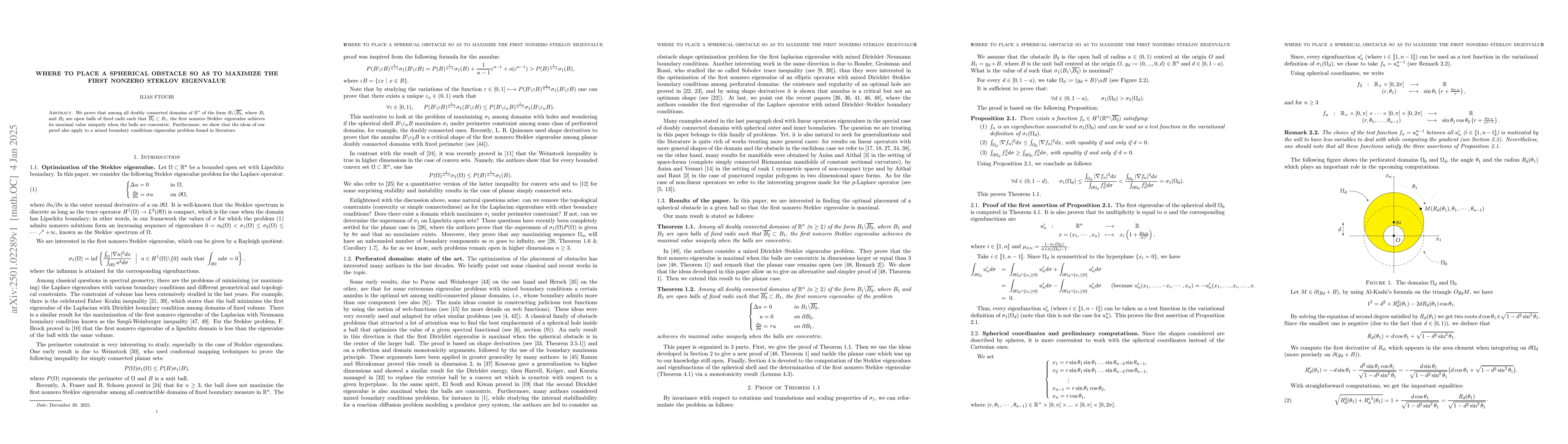 Thumbnail for Where to place a spherical obstacle so as to maximize the first nonzero
  Steklov eigenvalue