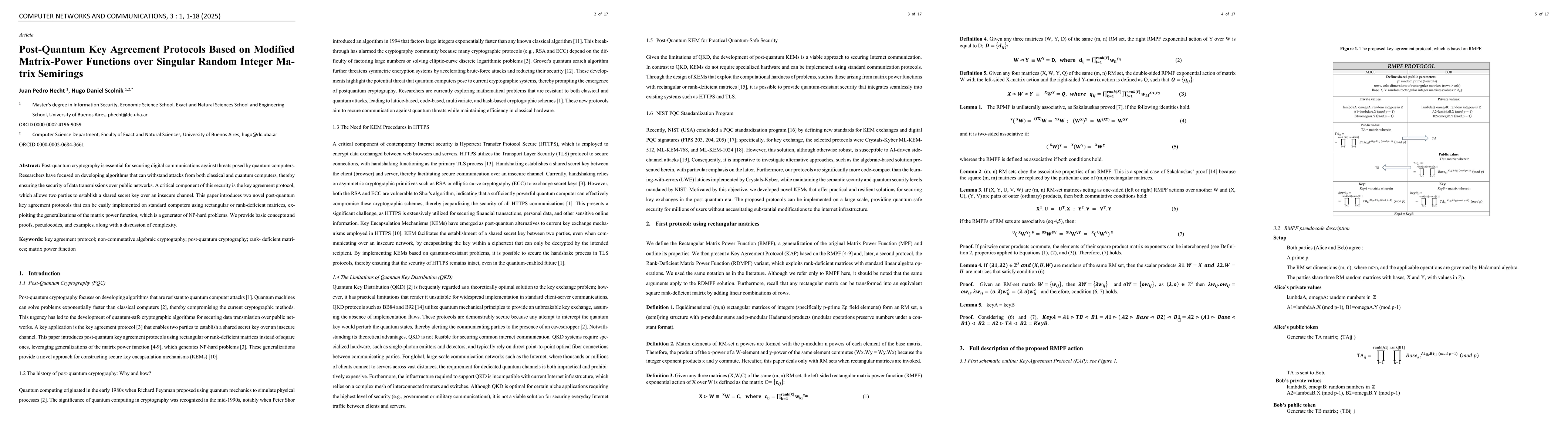 Thumbnail for Post-Quantum Key Agreement Protocols Based on Modified Matrix-Power
  Functions over Singular Random Integer Matrix Semirings