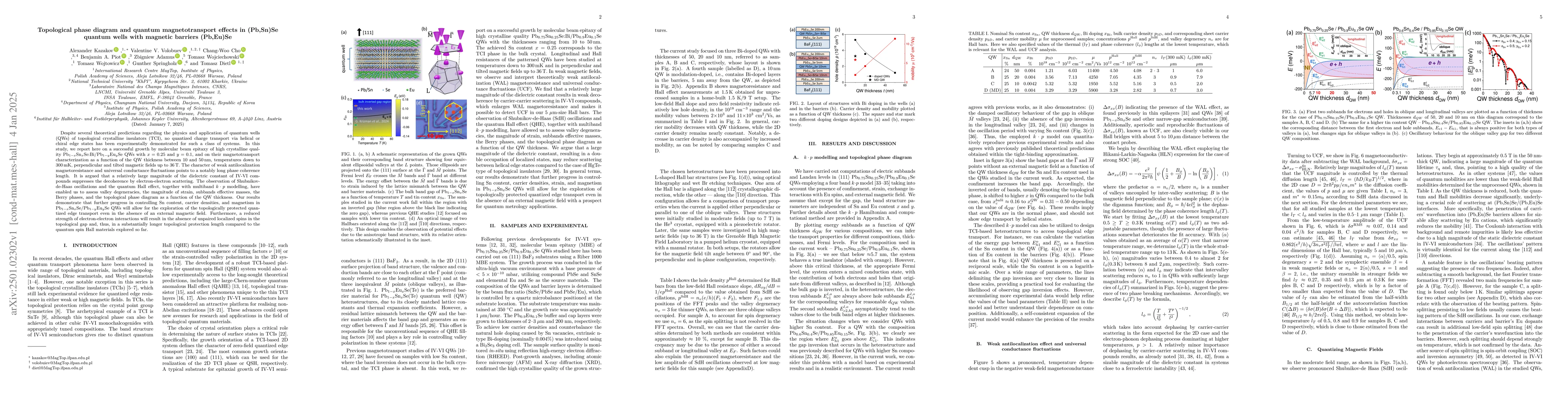 Thumbnail for Topological phase diagram and quantum magnetotransport effects in
  (Pb,Sn)Se quantum wells with magnetic barriers (Pb,Eu)Se