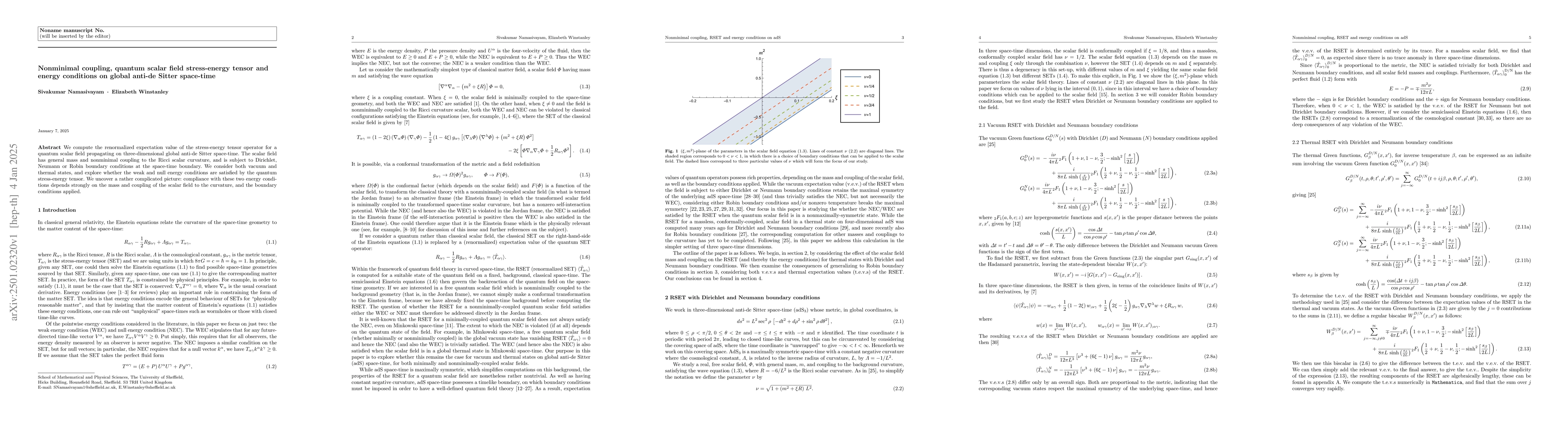 Thumbnail for Nonminimal coupling, quantum scalar field stress-energy tensor and
  energy conditions on global anti-de Sitter space-time