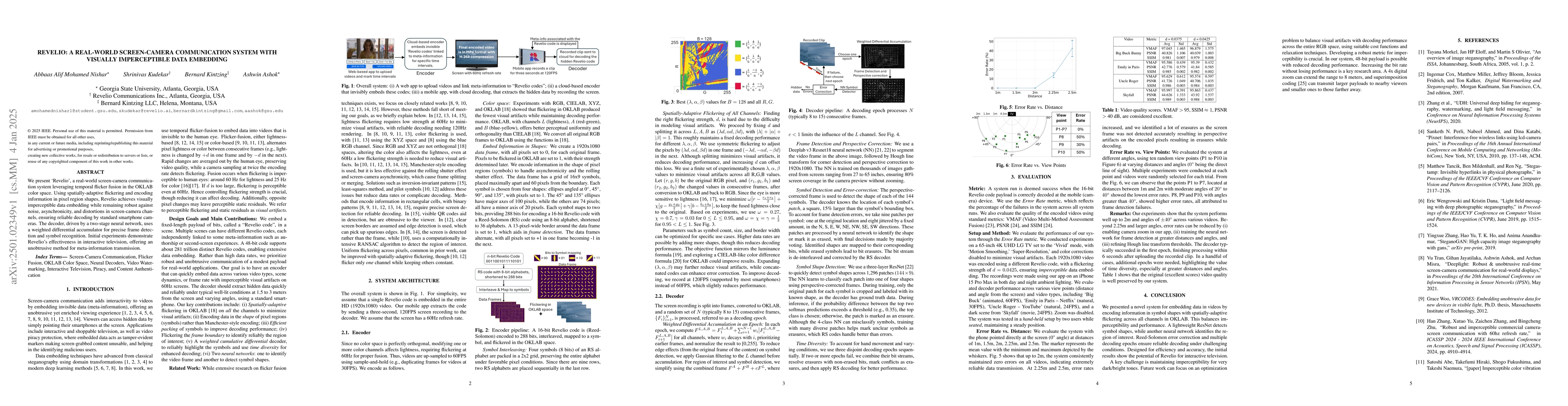 Thumbnail for Revelio: A Real-World Screen-Camera Communication System with Visually
  Imperceptible Data Embedding