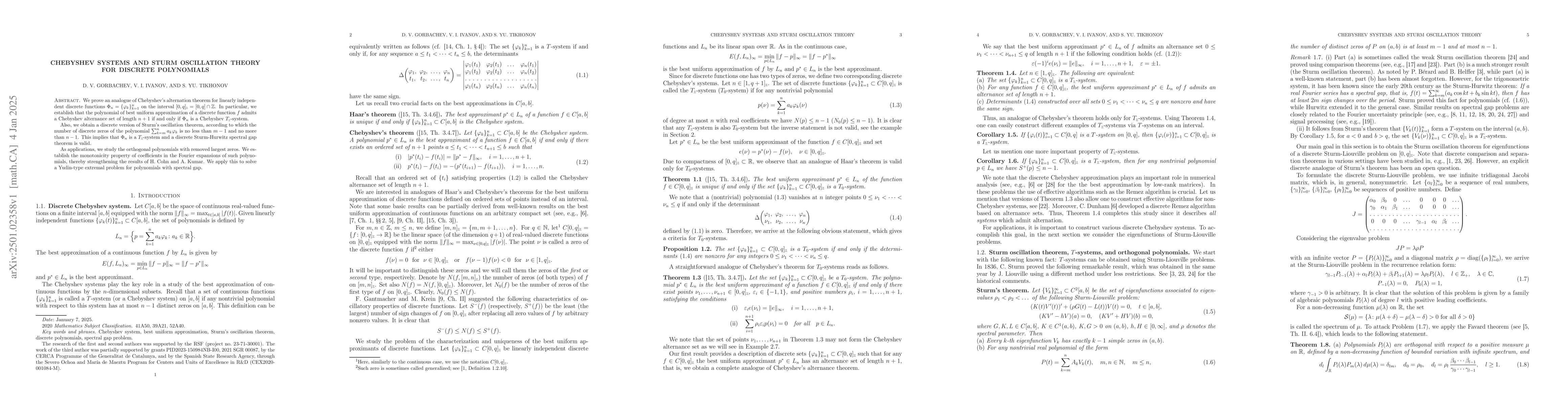 Thumbnail for Chebyshev systems and Sturm oscillation theory for discrete polynomials