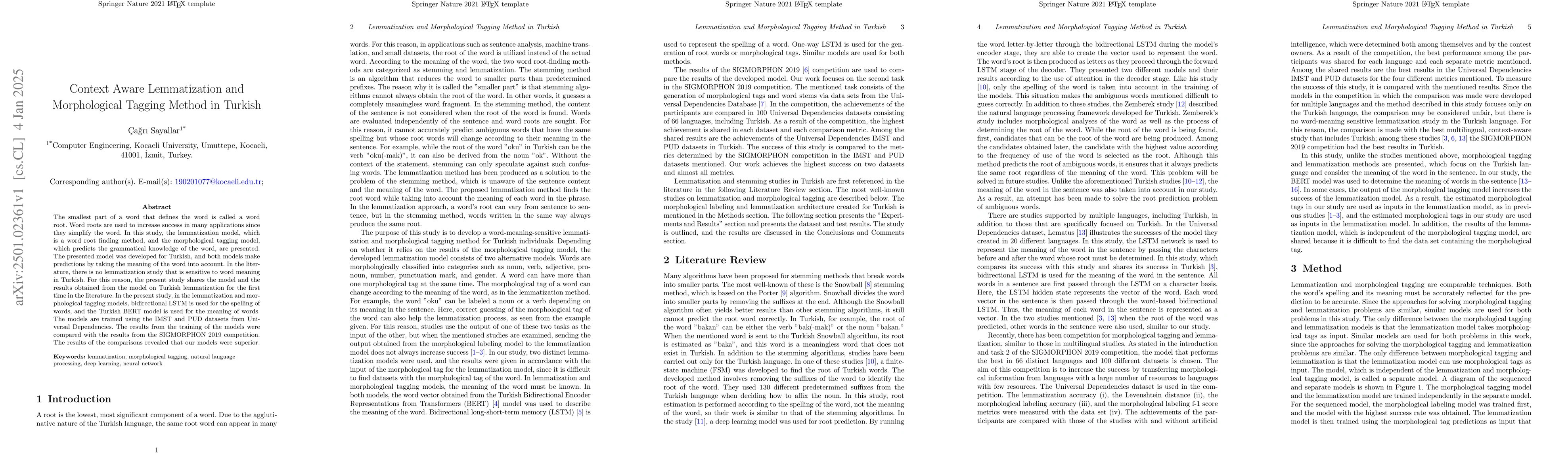 Thumbnail for Context Aware Lemmatization and Morphological Tagging Method in Turkish
