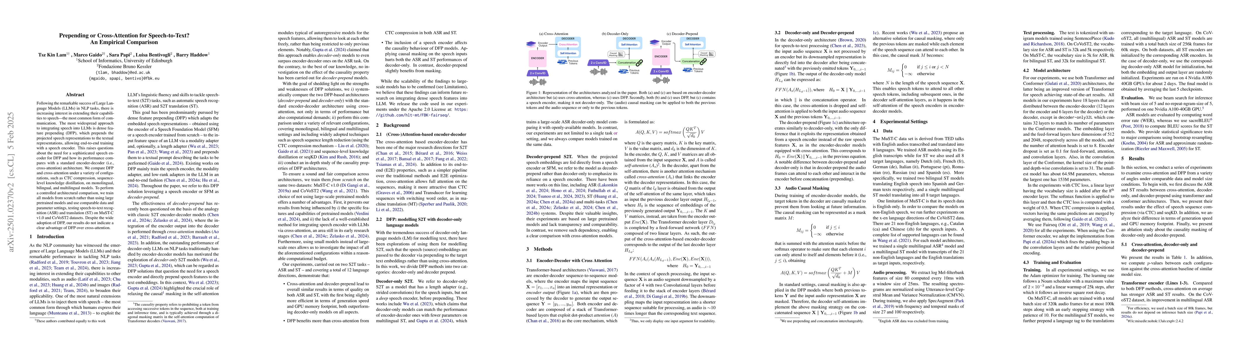 Thumbnail for Prepending or Cross-Attention for Speech-to-Text? An Empirical
  Comparison