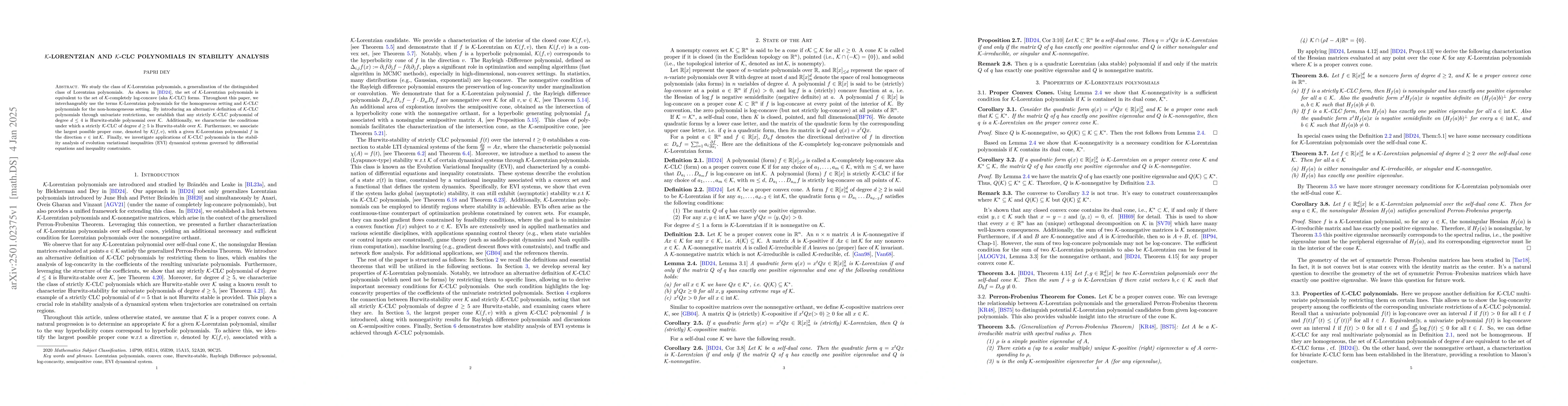 Thumbnail for $\K$-Lorentzian and $\K$-CLC Polynomials in Stability Analysis