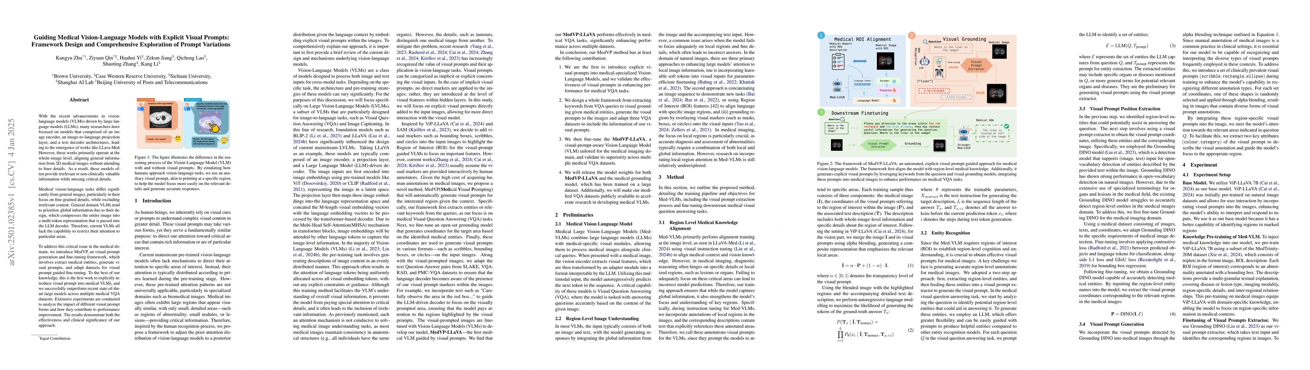Thumbnail for Guiding Medical Vision-Language Models with Explicit Visual Prompts:
  Framework Design and Comprehensive Exploration of Prompt Variations