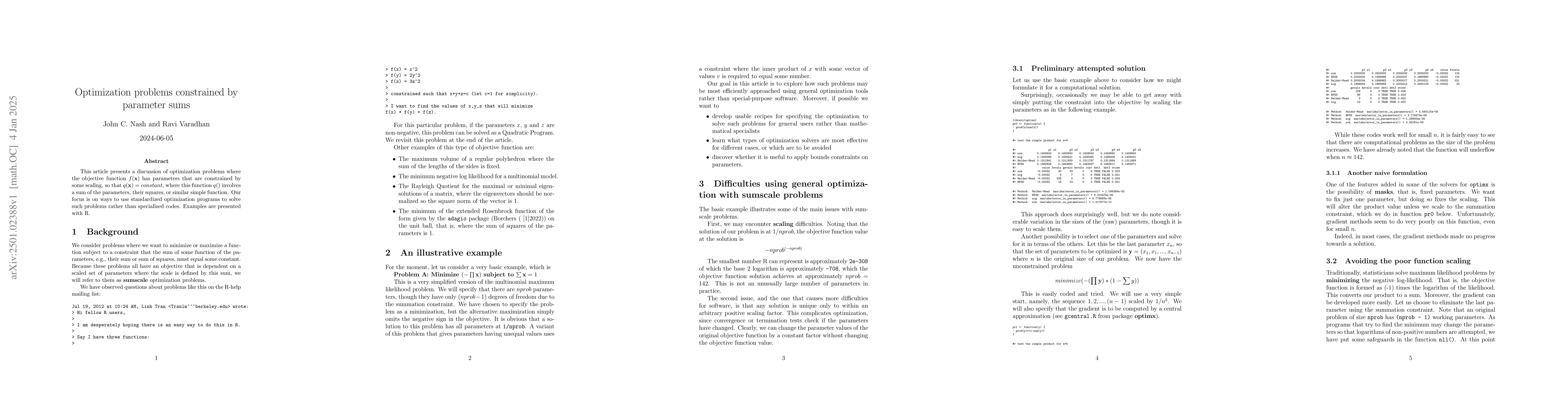 Thumbnail for Optimization problems constrained by parameter sums