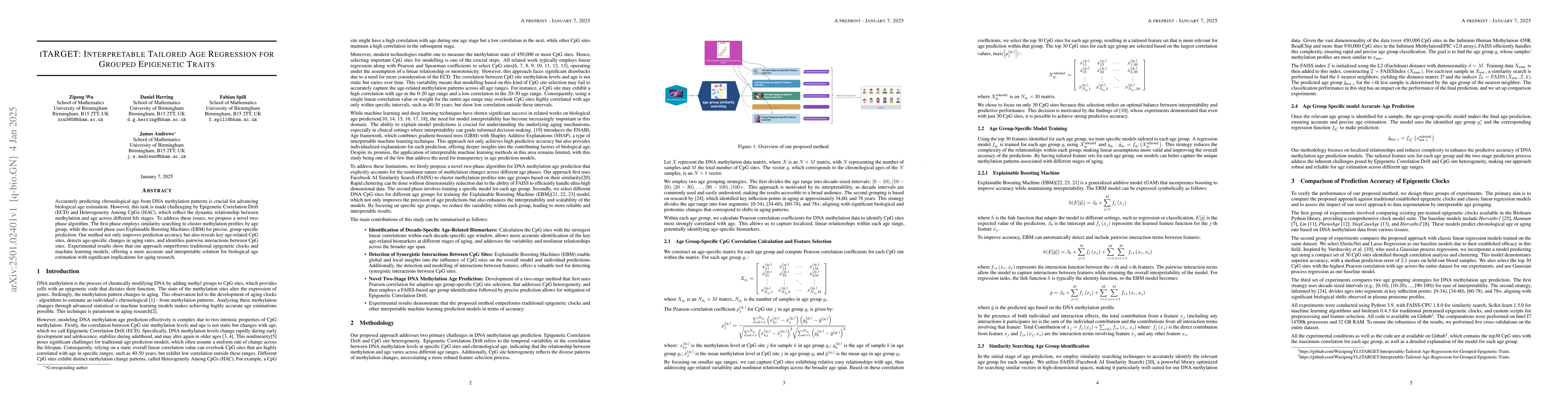 Thumbnail for iTARGET: Interpretable Tailored Age Regression for Grouped Epigenetic
  Traits