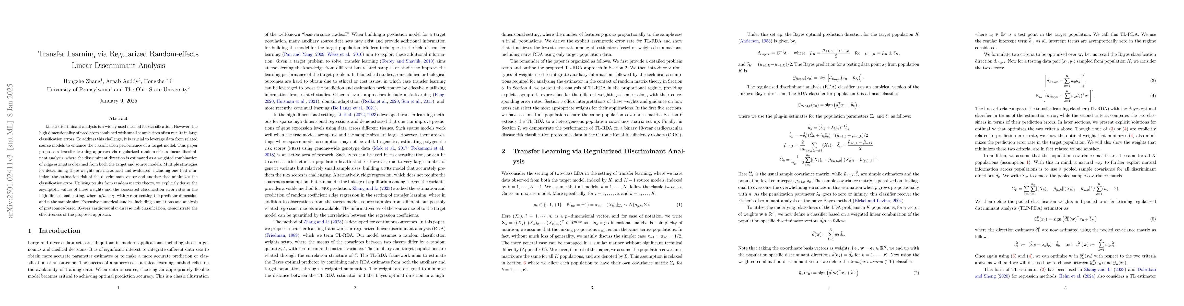 Thumbnail for Transfer learning via Regularized Linear Discriminant Analysis