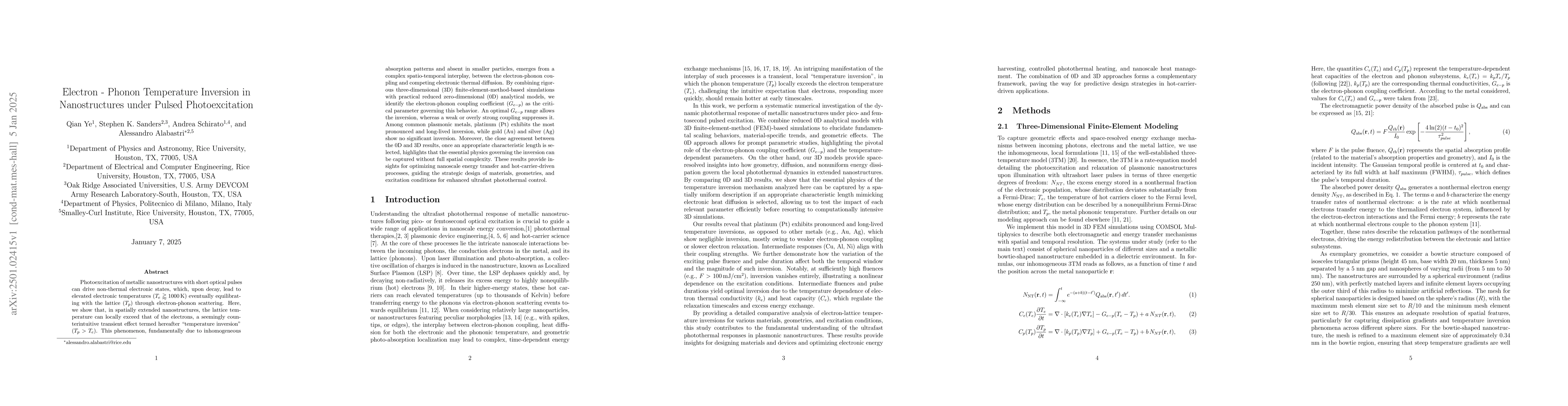 Thumbnail for Electron-Phonon Temperature Inversion in Nanostructures under Pulsed
  Photoexcitation