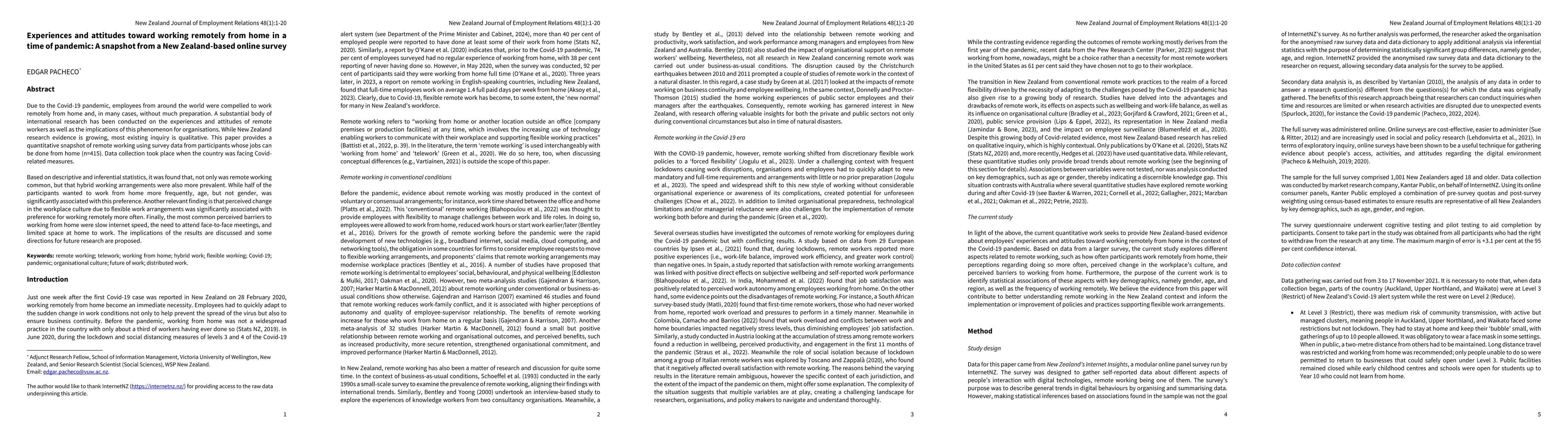 Thumbnail for Experiences and attitudes toward working remotely from home in a time of
  pandemic: A snapshot from a New Zealand-based online survey