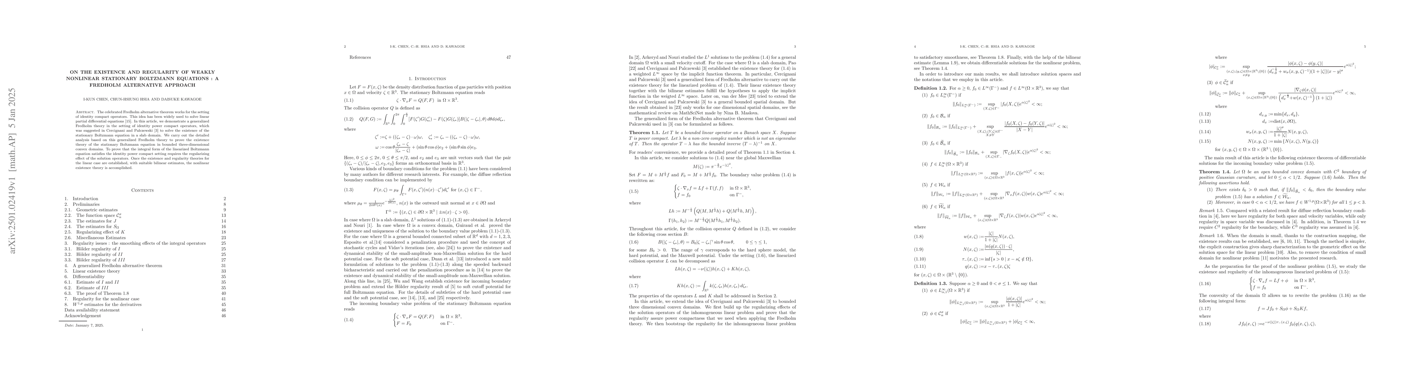 Thumbnail for On the existence and regularity of weakly nonlinear stationary Boltzmann
  equations : a Fredholm alternative approach