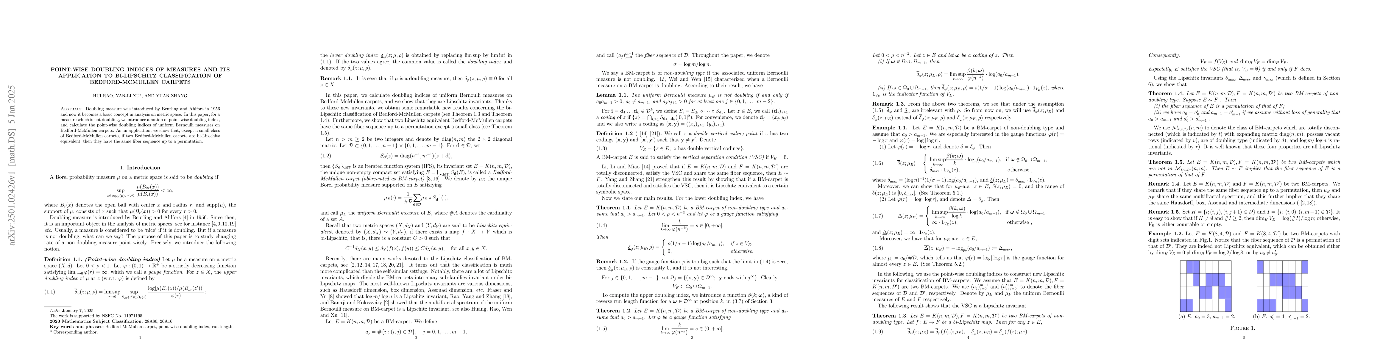 Thumbnail for Point-wise doubling indices of measures and its application to
  bi-Lipschitz classification of Bedford-McMullen carpets