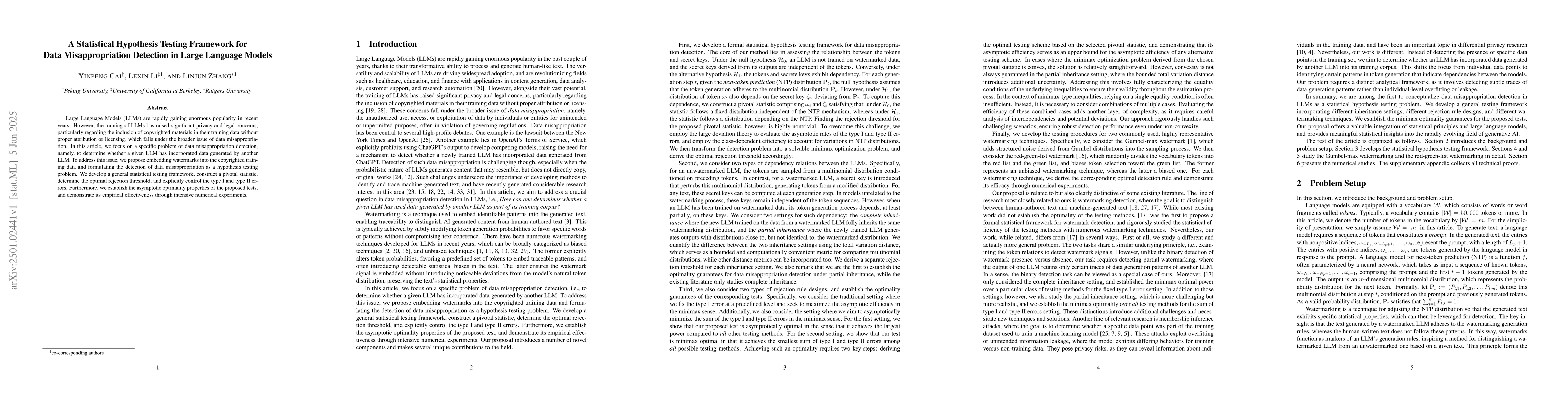 Thumbnail for A Statistical Hypothesis Testing Framework for Data Misappropriation
  Detection in Large Language Models