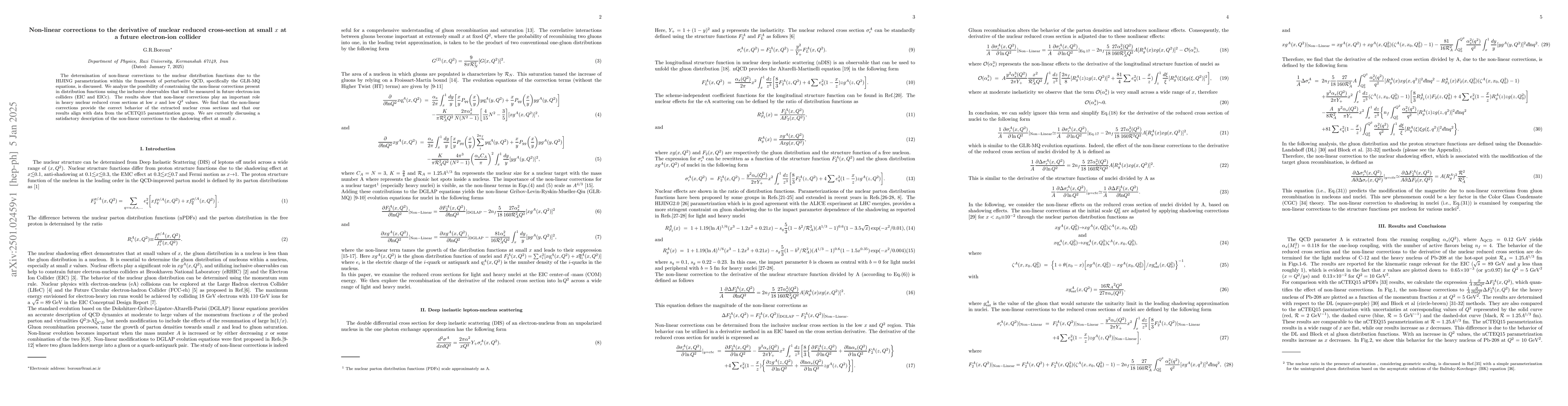 Thumbnail for Non-linear corrections to the derivative of nuclear reduced
  cross-section at small $x$ at a future electron-ion collider