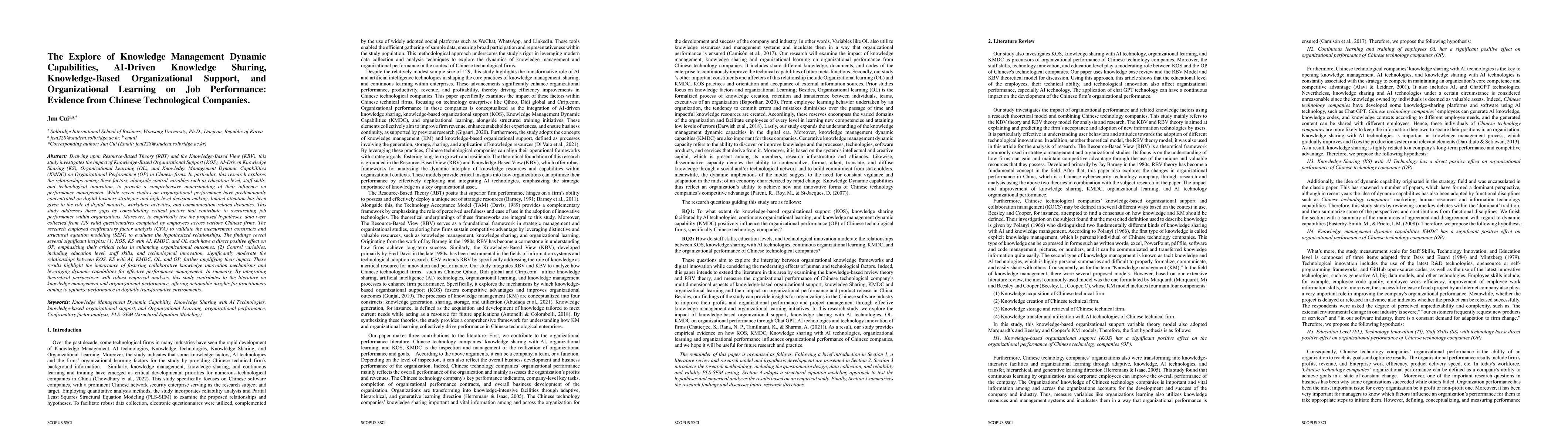 Thumbnail for The Explore of Knowledge Management Dynamic Capabilities, AI-Driven
  Knowledge Sharing, Knowledge-Based Organizational Support, and Organizational
  Learning on Job Performance: Evidence from Chinese Technological Companies