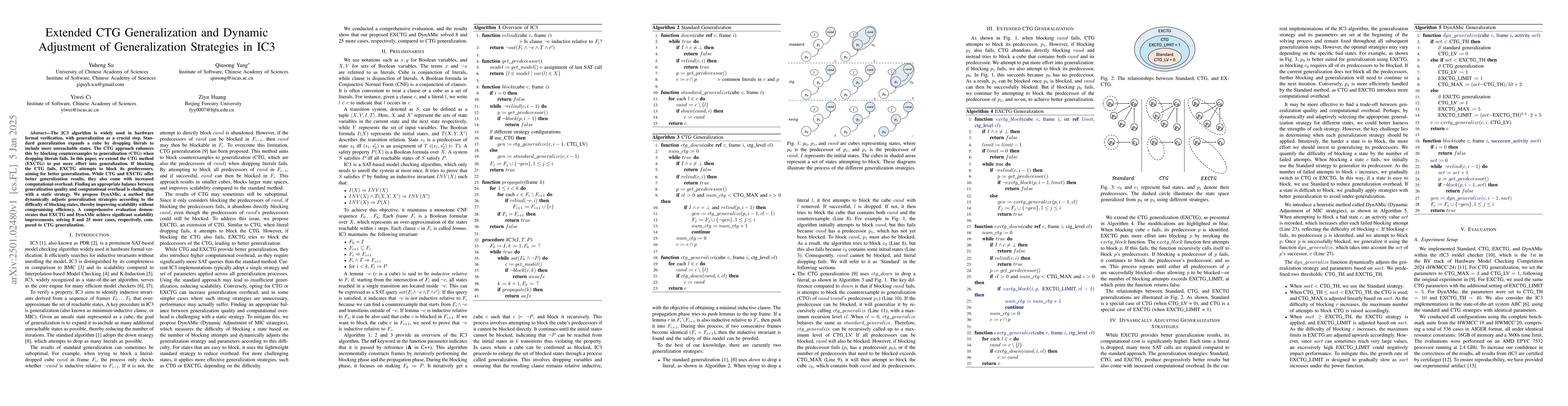 Thumbnail for Extended CTG Generalization and Dynamic Adjustment of Generalization
  Strategies in IC3