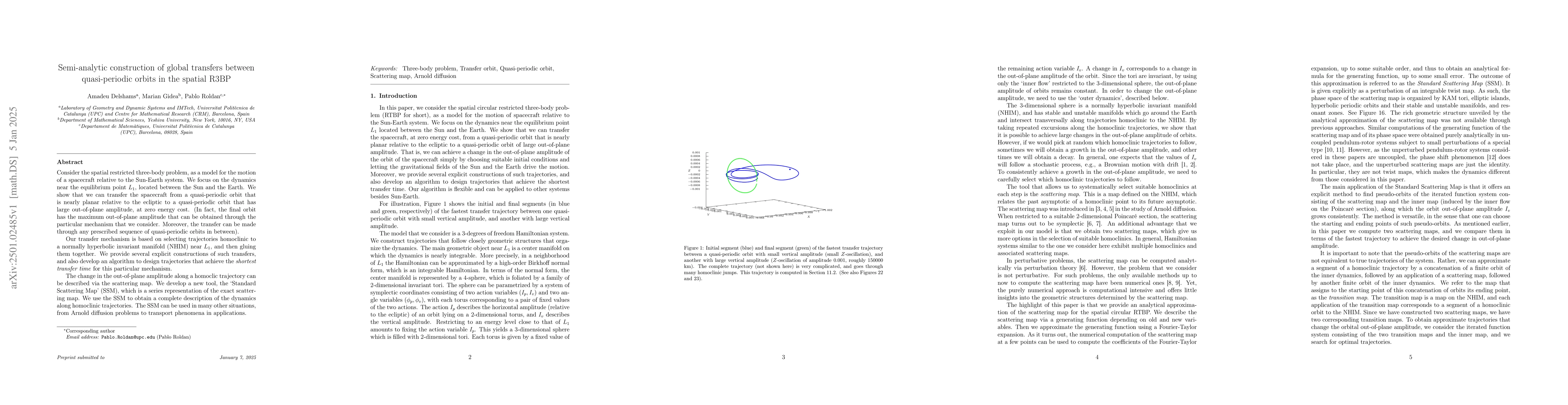 Thumbnail for Semi-analytic construction of global transfers between quasi-periodic
  orbits in the spatial R3BP