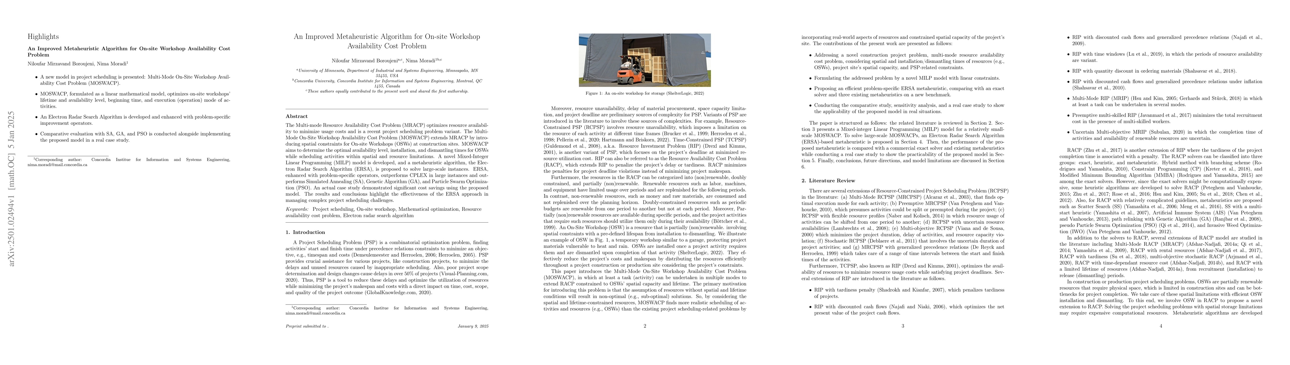 Thumbnail for An Improved Metaheuristic Algorithm for On-site Workshop Availability
  Cost Problem