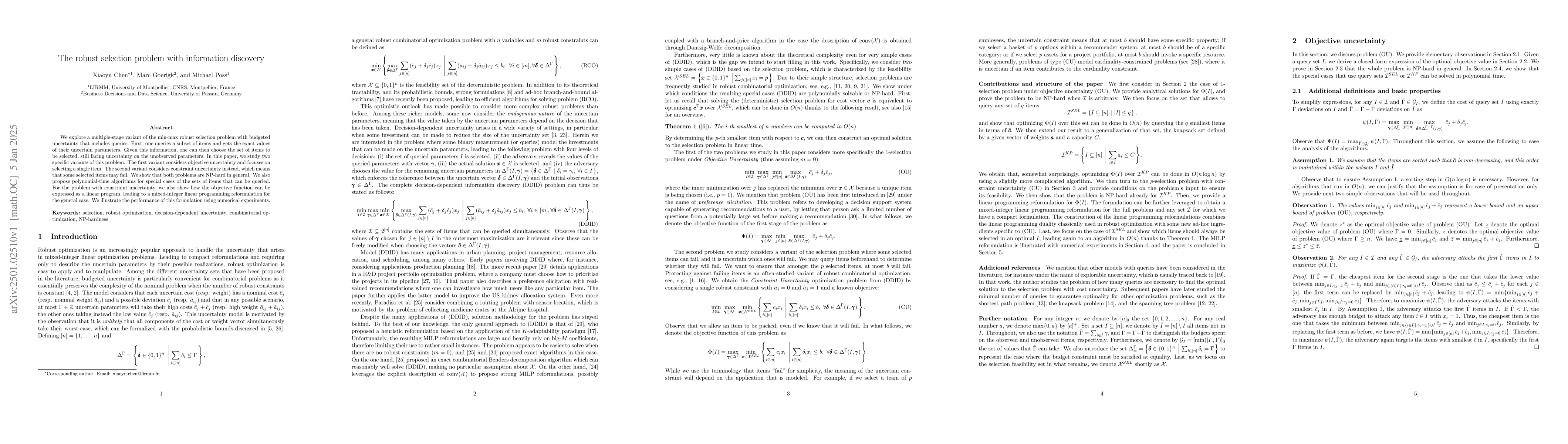 Thumbnail for The robust selection problem with information discovery
